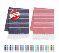LeStoff 2 Hammam Towels/Beach Towels, 100% Organic Cotton, 95x180, Navy/Red