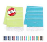 LeStoff 2 Hammam Towels/Beach Towels, Organic Cotton, 95x180, Lime/Aqua