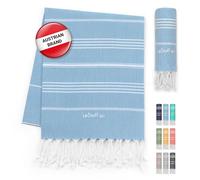 LeStoff Hammam Towel XXL/Picnic Blanket, 100% Organic Cotton, Light Blue