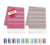 LeStoff Premium Hammam Towel (Set of 2) - 100% Organic Cotton - Pre-washed Sustainable Absorbent & Quick-Drying - Beach, Bath, Shower, Yoga, Spa & Travel Towel (95 x 180 cm, Fuchsia - Beige)