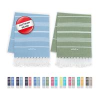 LeStoff Premium Hammam Towel (Set of 2) - 100% Organic Cotton - Pre-washed Sustainable Absorbent & Quick-Drying - Beach, Bath, Shower, Yoga, Spa & Travel Towel (95 x 180 cm, Light Blue - Olive)
