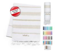 LeStoff Turkish Hammam Towel - 100% organic cotton, 95 x 180 cm, Pre-washed, Absorbent, Quick-drying, Lightweight, Turkish Towel, Hammam Beach Towel, Gym Towel, Beach Throw, Sauna Towel (White - Gold)