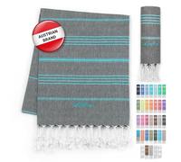 LeStoff Turkish Hammam Towel - 100% organic cotton, 95 x 180 cm, Pre-washed, Absorbent, Quick-drying, Lightweight, Turkish Towel, Hammam Beach Towel, Gym Towel, Sauna Towel (Anthracite-Aqua)