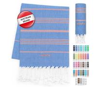 LeStoff Turkish Hammam Towel - 100% organic cotton, 95 x 180 cm, Pre-washed, Absorbent, Quick-drying, Lightweight, Turkish Towel, Hammam Beach Towel, Gym Towel, Beach Throw, Sauna Towel (Blue-Orange)