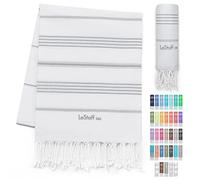 LeStoff Turkish Hammam Towel - Quick Drying & Lightweight Peshtemal for Beach, Sauna, Bath, Travel, Yoga & Camping Sand-Proof Blanket 100% Organic Cotton Eco-Friendly (95 x 180 cm, White - Grey)