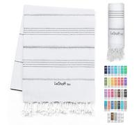 LeStoff Turkish Hammam Towel - Quick Drying & Lightweight Peshtemal for Beach, Sauna, Bath, Travel, Yoga & Camping Sand-Proof Blanket 100% Organic Cotton Eco-Friendly (95 x 180 cm, White - Silver)