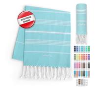 LeStoff Turkish Hammam Towel - Quick Drying & Lightweight Peshtemal for Beach, Sauna, Bath, Travel, Yoga & Camping Sand-Proof Blanket 100% Organic Cotton Eco-Friendly (95 x 180 cm, Light Aqua)