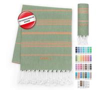 LeStoff Turkish Hammam Towel - Quick Drying & Lightweight Peshtemal for Beach, Sauna, Bath, Travel, Yoga & Camping Sand-Proof Blanket 100% Organic Cotton Eco-Friendly (95 x 180 cm, Olive - Orange)
