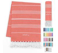 LeStoff Turkish Hammam Towel - Quick Drying & Lightweight Peshtemal for Beach, Sauna, Bath, Travel, Yoga & Camping Sand-Proof Blanket 100% Organic Cotton Eco-Friendly (95 x 180 cm, Coral)