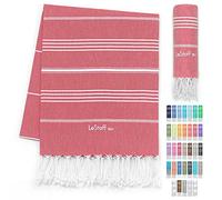 LeStoff Turkish Hammam Towel - Quick Drying & Lightweight Peshtemal for Beach, Sauna, Bath, Travel, Yoga & Camping Sand-Proof Blanket 100% Organic Cotton Eco-Friendly (95 x 180 cm, Red)