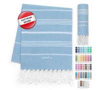 LeStoff Turkish Hammam Towel - Quick Drying & Lightweight Peshtemal for Beach, Sauna, Bath, Travel, Yoga & Camping Sand-Proof Blanket 100% Organic Cotton Eco-Friendly (95 x 180 cm, Light Blue)