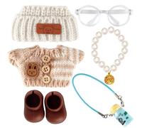 Lestp 6Pcs Designed Clothes Set for About 17cm Doll Cute Crochet Sweater Hat Handmade Doll Outfit Universal Trendy Decorative Dolls Accessories Outfits Set Clothes Hat Shoes Fashion Glasses Bottle B