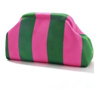 Lestp Mahjong Tile Bag Woven Crochet Clutch Purse for Women Summer Beach, Hot Pink Lime Green, M
