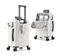 lesulety 20 inch suitcase with usb charger and cup holder small suitcase on wheels world's lightest luggage travel suitcase cabin size,White,20in