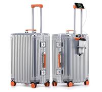 Lesulety Carry On Medium Lightweight Wheeled Cabin Luggage Small Hard Shell Suitcase Travel Suitcase Cabin Size with Cup Holder and 4 Wheels,Silver,26 inches