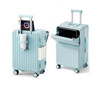 Lesulety Carry On Suitcase with Wheels Cabin Hand Luggage Medium Hard Shell suitcases Hand Luggage with Cup Holder Travel Case with Laptop Compartment,Blue,20 inch
