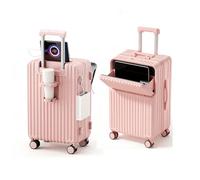 Lesulety Carry On Suitcase with Wheels Cabin Hand Luggage Medium Hard Shell suitcases Hand Luggage with Cup Holder Travel Case with Laptop Compartment,Pink,20 inch