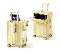 Lesulety Carry On Suitcase with Wheels Cabin Hand Luggage Medium Hard Shell suitcases Hand Luggage with Cup Holder Travel Case with Laptop Compartment,Yellow,20 inch