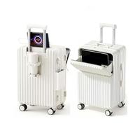 Lesulety Carry On Suitcase with Wheels Cabin Hand Luggage Medium Hard Shell suitcases Hand Luggage with Cup Holder Travel Case with Laptop Compartment,White,20 inch