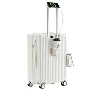Lesulety Hard Shell Suitcase Cabin Size Wheeled Cabin Luggage Carry On Travel Suitcase Small Hand Luggage Large with 4 Wheels Medium Lightweight with Cup Holder,White,24in