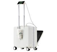Lesulety Lightweight Carry On Suitcase Hand Luggage Case Small Suitcase with Wheels Wheeled Cabin Luggage Front Opening Hard Shell Travel with Cup Holder,White,18in