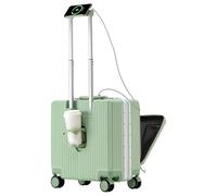 Lesulety Lightweight Carry On Suitcase Hand Luggage Case Small Suitcase with Wheels Wheeled Cabin Luggage Front Opening Hard Shell Travel with Cup Holder,Green,18in