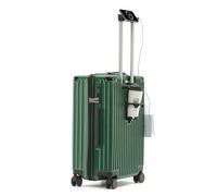 lesulety Medium Hard Shell Suitcase 4 Wheels Lightweight Hand Travel Luggage 24 Inch Suitcase with USB Charger,Cup Holder and Lock,64x41x25cm,Dark Green,M