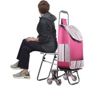 Lesulety Shopping Trolleys on Wheels Foldable Grocery Trolley Collapsible Granny Trolley Waterproof Multi Function Trolly Bags Shopping,purple stripe