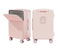 Lesulety Small Cabin Suitcase Medium Hand Luggage Suitcase Lightweight Hard Shell Large Travel Case Front Opening with 4 Wheels, Cup Holder,Pink,22in
