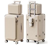 Lesulety Small & Medium Hard Shell Suitcase, Lightweight Wheeled Expandable Cabin Luggage, Large Travel Luggage, Suitcase with Side Opening, 4 Wheels and Cup Holder,Milk Tea Color,28 inches