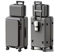 Lesulety Small & Medium Hard Shell Suitcase, Lightweight Wheeled Expandable Cabin Luggage, Large Travel Luggage, Suitcase with Side Opening, 4 Wheels and Cup Holder,Grey,28 inches