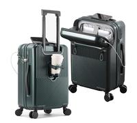 lesulety Small Suitcases Cabin Size 4 Wheels Lightweight Cabin Suitcase Carry On Luggage Cabin 20 Inch Suitcase With Laptop Compartment，Cup Holder And Usb Charger,Green,20in