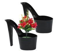 Lesunbak 2 High Heel Flower Pots, Unique Shaped Planter FunnyPlastic Shoes Plant Nursery Pots Cactus Pots Lightweight Bonsai Pot Plant Container For Indoor Outdoor Office Black