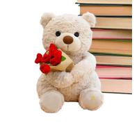 Lesunbak Bear Stuffed Animal with Rose, Cute Valentine's Day Plush Doll Toys, Soft Hold Flower Throw Pillow - Decorative Sitting Bears Stuffed Doll for Women Girlfriend Kids Party Wedding Birthday