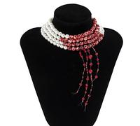 Lesunbak Blood-dripping Necklace, Gothic Multi- Layered Fake Pearl Blood Drop Collar Necklace, Dripping Blood Four Layer Pearl Necklace Adjustable Choker For Halloween DecorationGifts