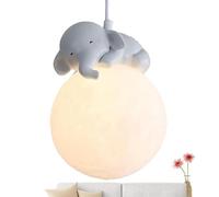 Lesunbak Cartoon Animal Pendant Lamp, Modern Pendant Light, Round Pendant Lighting, Cute Bedside Lamp Bedroom Chandelier, Milk White Ball Lamps, Small Chandelier for Kitchen, Bedroom Baby Elephant