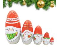 Lesunbak Christmas Gnome Wooden Nesting Doll Set, Christmas Faceless Dwarf Nesting Dolls, Gnomes Wooden Figurines Festival Home Decoration