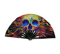 Lesunbak Large Folding Hand Fan for Women/MenBamboo Folding FansBamboo Chinese Iconic Fan with Voice, Colourful Handheld for Men and Women Performance, Dance, Decorations, skull