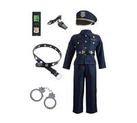 Lesunbak Officer Costume, Kids Policeman Outfit, Cop Accessories Set Shirt Pants Hat Handcuffs Belt, Childrens Officer Uniform, Halloween Fancy Dress Up Cosplay Toys to Boys and Girls