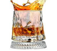 Lesunbak Rotatable Tumbler Crystal Glass Cups, 360 Degree Rotating Whiskey Glass Set with Base, Old Fashioned Glasses, Red Wine Glasses for Father Men Dad Husband Drinking Party Holiday