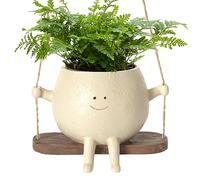 Lesunbak Swing Face Planter Pots, Resin Smile Face And Swing Design Flower Pot Hangable, Planter Pot Swing Ornaments, Cute Decorative Succulents Basket For Indoor Home Patio Garden Outdoor
