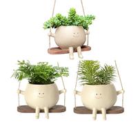 Lesunbak Swing Face Planter Pots, Resin Smile Face And Swing Design Flower Pot Hangable, Planter Pot Swing Ornaments, Cute Decorative Succulents Basket For Indoor Home Patio Garden Outdoor (B - 3)