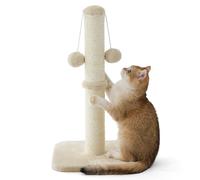 Lesure Cat Scratching Post Indoor - 30x30x57cm Tall Sisal Scratch Post with Hanging Toy Ball, Small Scratching Posts for Indoor Cats Kittens with Stable Base, Beige