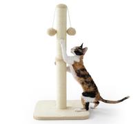 Lesure Cat Scratching Post Indoor - 36x36x74cm Tall Sisal Scratch Post with Hanging Toy Ball, Scratching Posts for Indoor Cats Kittens with Stable Base, Beige