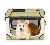Lesure Soft Collapsible Dog Crate - 26 Inch Portable Travel Crate for Small Dogs Indoor & Outdoor, 4-Door Foldable Pet Kennel with Mesh Windows, Beige