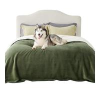 Lesure Waterproof Fleece Blanket Washable - 274x218cm Blanket For People and Large Dogs, Versatile Dog Throw King Protects Bed and Sofa with Soft Plush, Olive Green