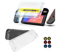 LESUTI for Nintendo Switch 2 (2025) Protective Case Kit: Ultra Clear TPU Cover + 9H Hardness Anti-Scratch Tempered Glass Screen Protector (2 Pack, Auto Align) + Anti-Slip Joystick Caps & Thumb Grips