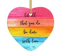 Let All You Do Be Done With Love Christmas Ceramic Heart Ornament,Double-Sided Printed White Porcelain Hanging Decoration With Gold String For Xmas Tree,Home,Shop,Holiday Decor