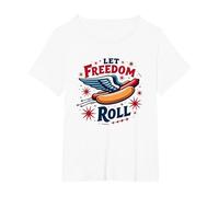 Let Freedom (Hot Dog) Roll T-Shirt, Women's Plus, White, 6X