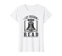 Let Freedom Read Liberty Bell Book Lover Librarian Value Graphic T-Shirt, Women, White, M